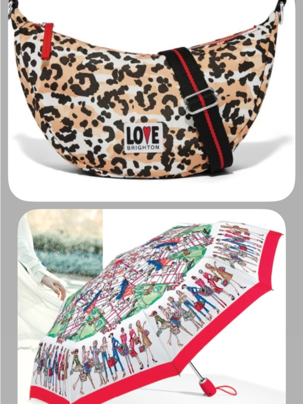 BUNDLE Brighton Spotted Love Swing Bag Leopard Print Crossbody & Umbrella ‎ NWT